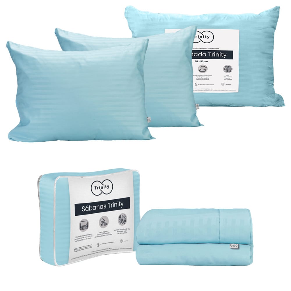 Sábanas Matrimonial Trinity Azul Cielo + 2 Almohadas Trinity	